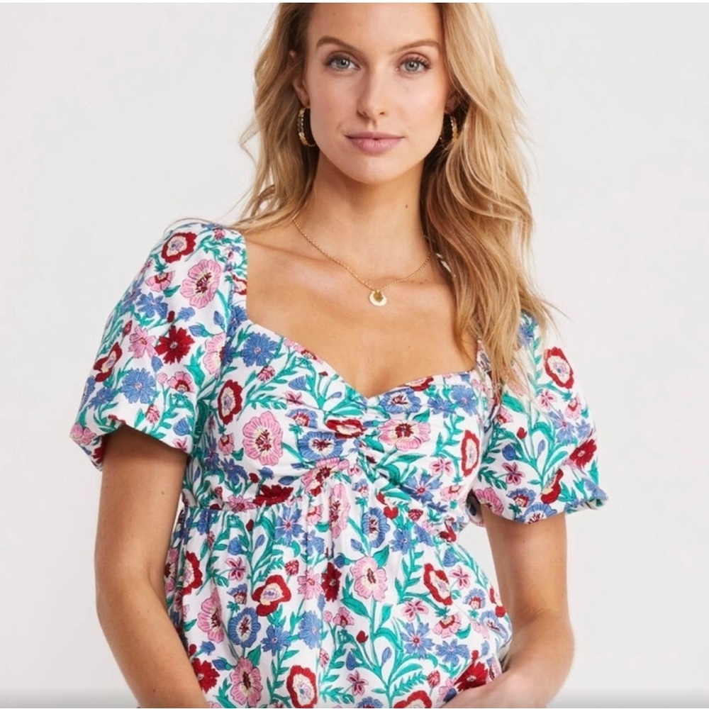 Vineyard Vines White Tisbury Floral Puff-Sleeve Top Side Small